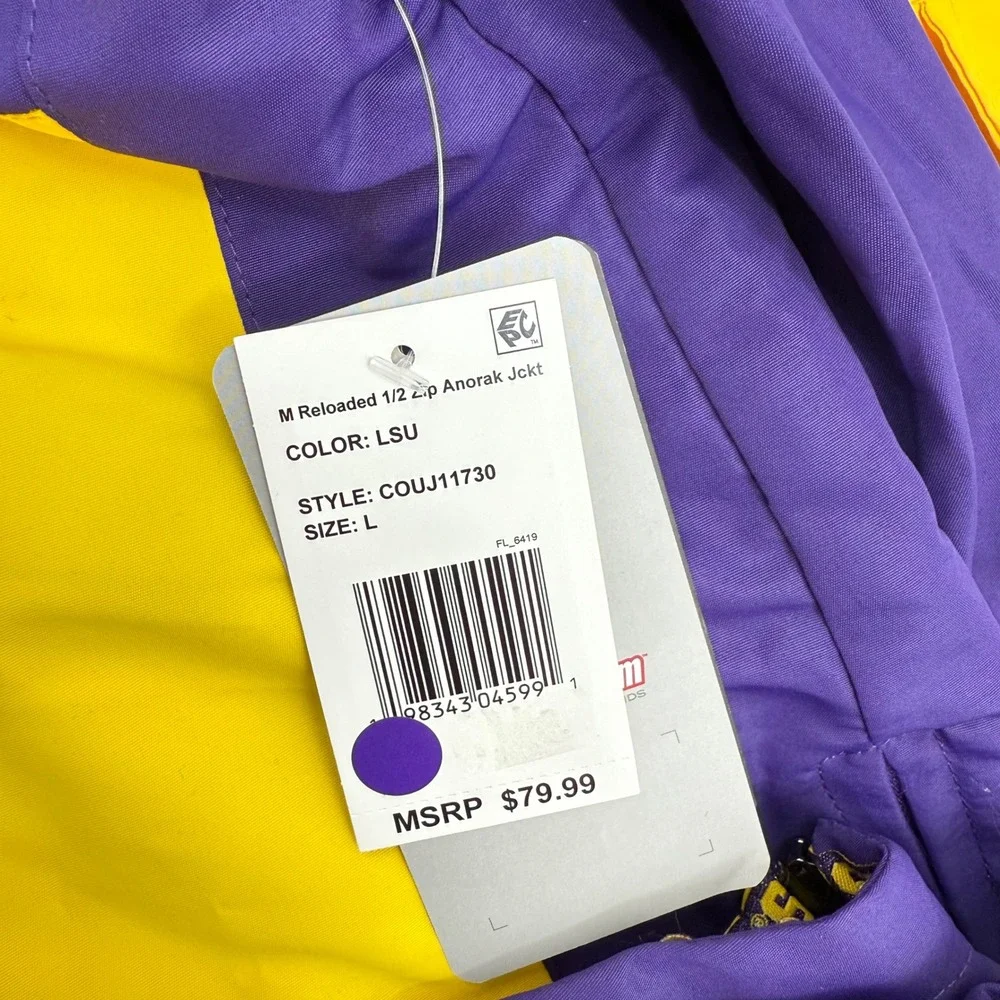 Colosseum LSU Tigers Purple Yellow Anorak‎ Half Zip Hooded Jacket Men's L